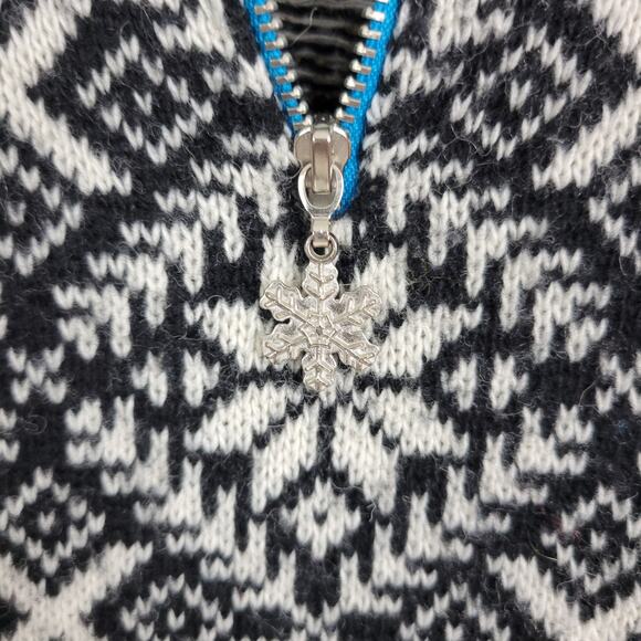 Telluride Sweater Girls XL Black White Lambswool Fair Isle Snowflake 1/4 Zip - Picture 3 of 6